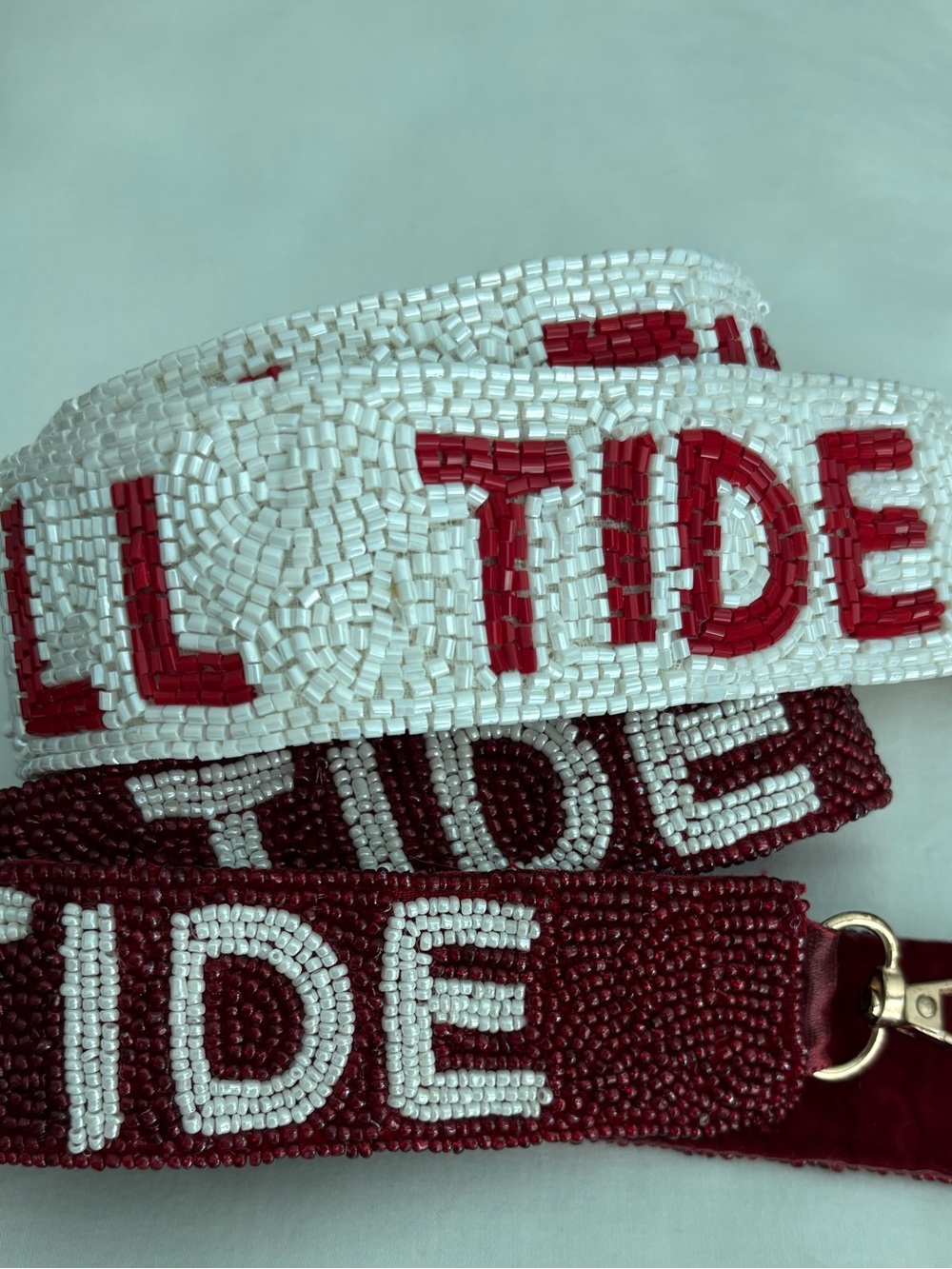 University of Alabama Beaded "ROLL TIDE" cross body purse straps Crimson & White - Picture 2 of 3